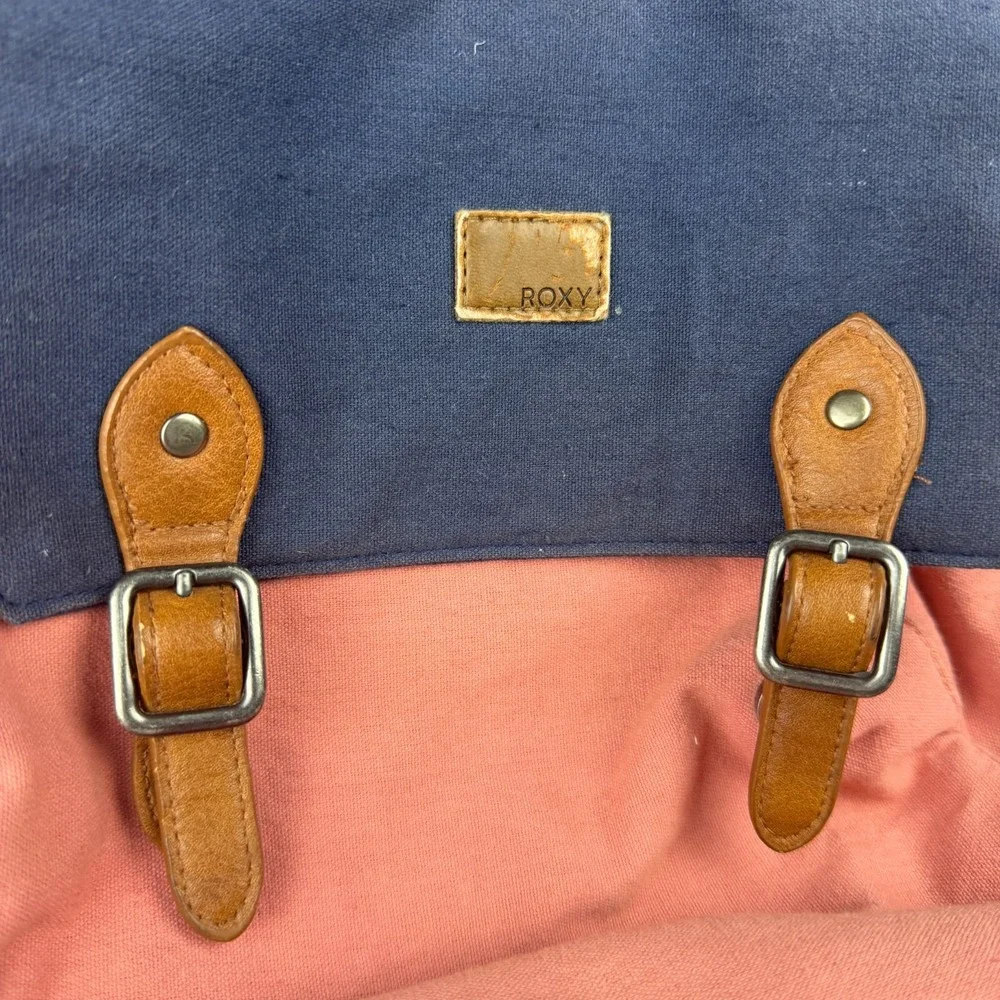 Roxy Buckle Backpack Burgundy Pink Blue Tan Laptop Compartment 100% Cotton‎
